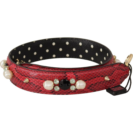 Dolce & Gabbana Red Python Leather Crystals Reversible Shoulder Strap