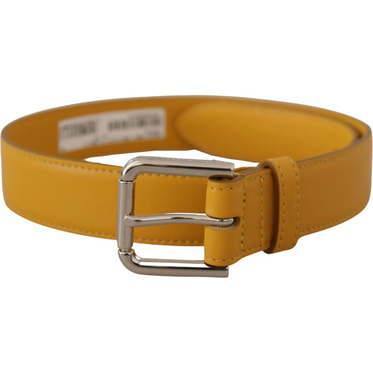 Dolce & Gabbana Yellow Leather Silver Tone Logo Metal Buckle Belt