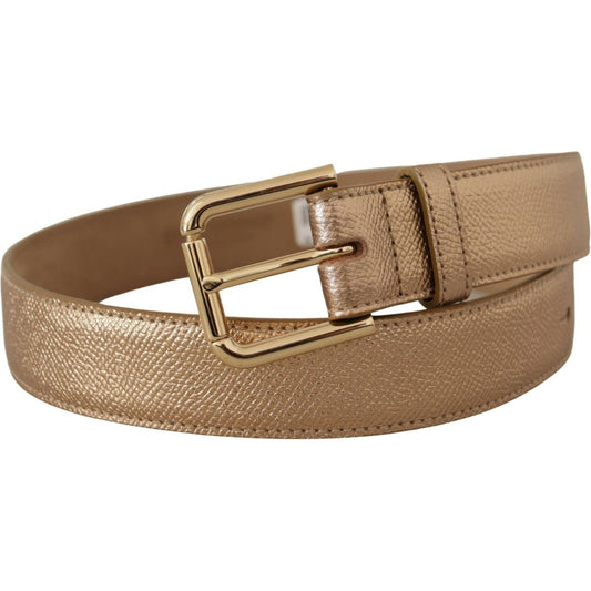 Dolce & Gabbana Chic Rose Gold Leather Belt with Logo Buckle Dolce & Gabbana