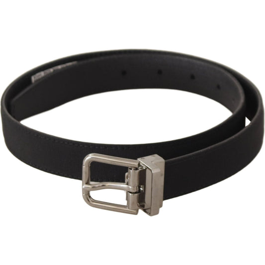 Dolce & Gabbana Black Canvas Leather Silver Tone Metal Buckle Belt