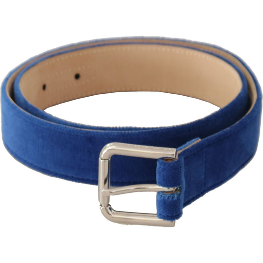 Dolce & Gabbana Blue Velvet Silver Logo Engraved Metal Buckle Belt