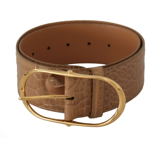 Dolce & Gabbana Brown Beige Leather Gold Metal Oval Buckle Belt