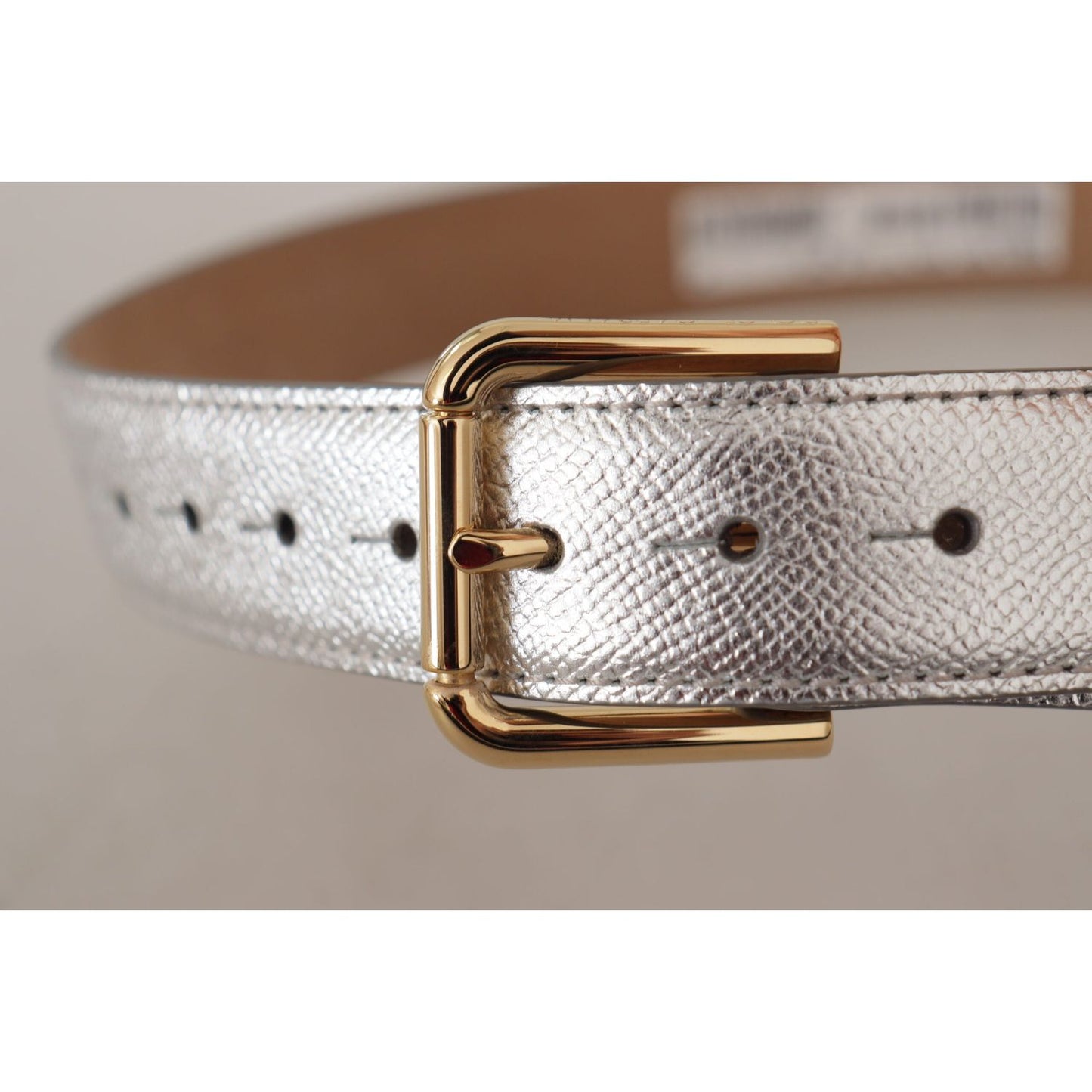 Dolce & Gabbana Elegant Silver Leather Belt with Engraved Buckle Dolce & Gabbana