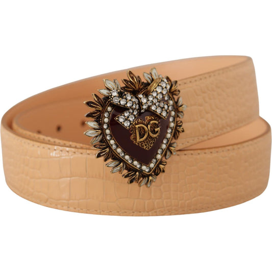 Dolce & Gabbana Enchanting Nude Leather Belt with Engraved Buckle Dolce & Gabbana