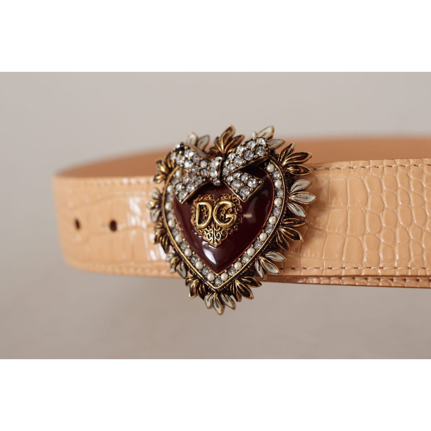 Dolce & Gabbana Enchanting Nude Leather Belt with Engraved Buckle Dolce & Gabbana