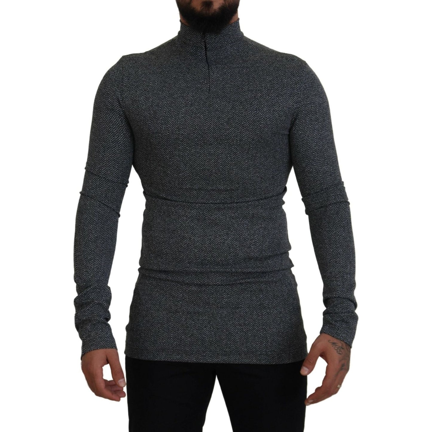 Dolce & Gabbana Dark Gray Nylon Turtleneck Pullover Sweater
