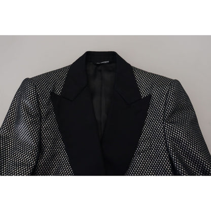 Dolce & Gabbana Black Silver Jacquard Slim Fit Jacket Blazer