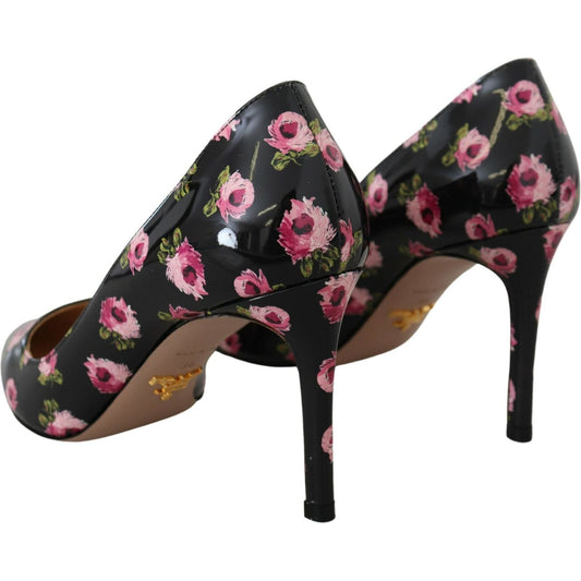 Elegant Floral Print Leather Pumps