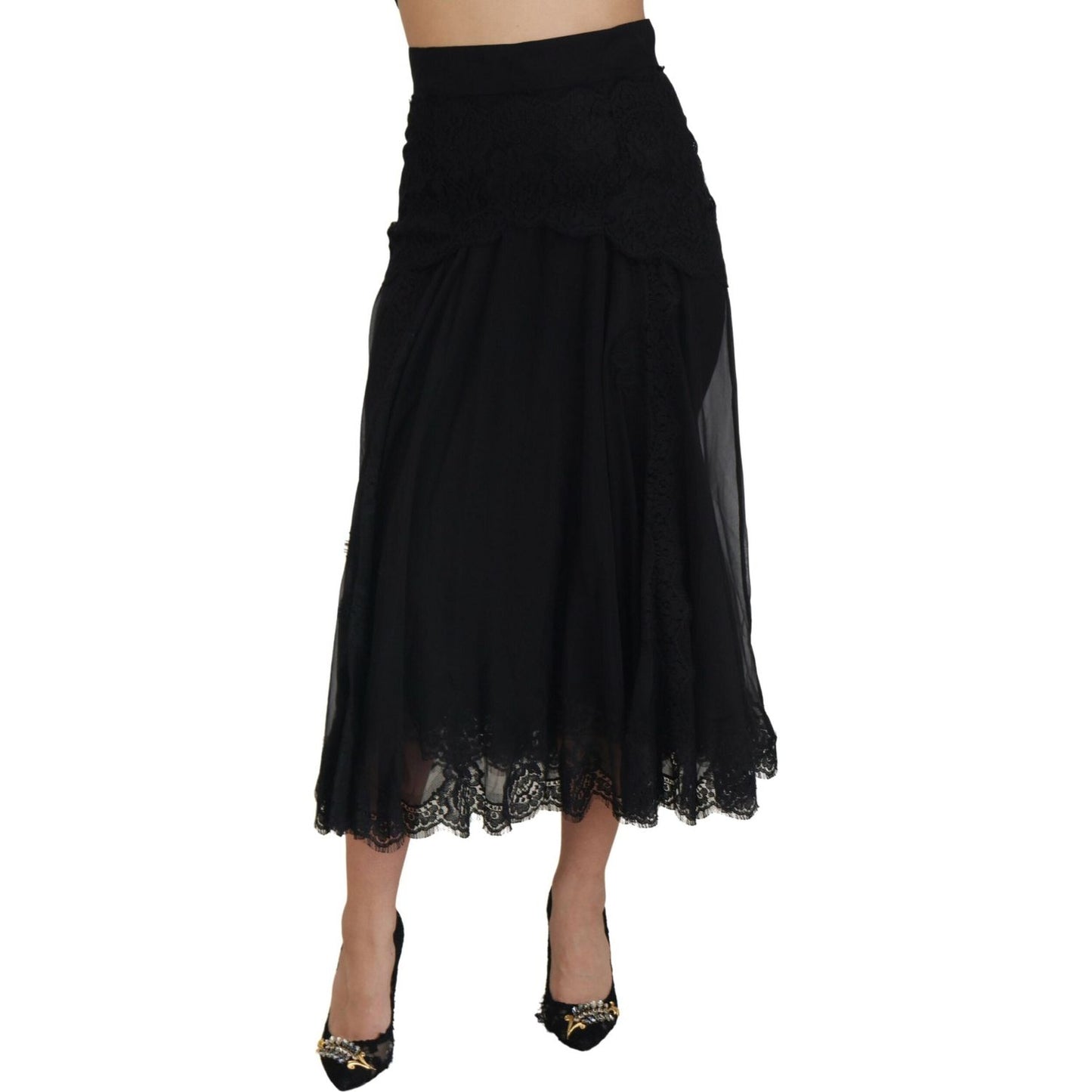 Dolce & Gabbana Elegant High-Waist Midi Silk-Blend Skirt Dolce & Gabbana