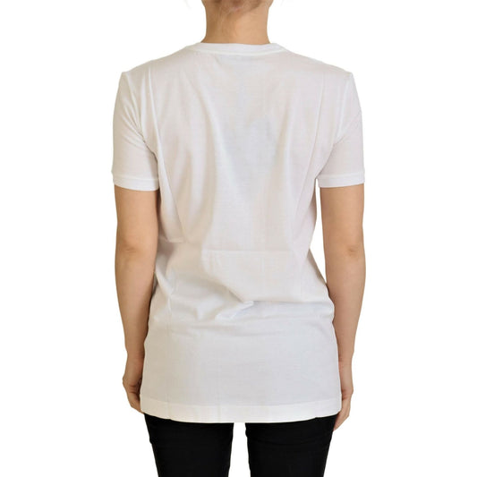 Dolce & Gabbana Elegant White Crew Neck Tee with Colorful Print Dolce & Gabbana