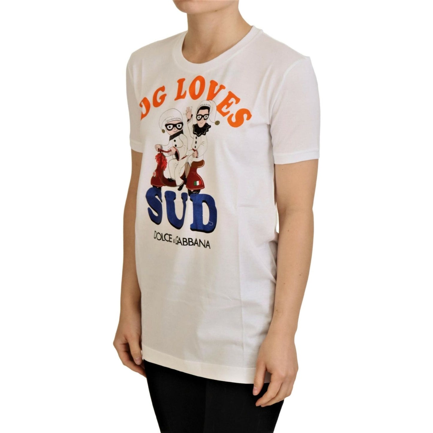 Dolce & Gabbana Elegant White Crew Neck Tee with Colorful Print Dolce & Gabbana