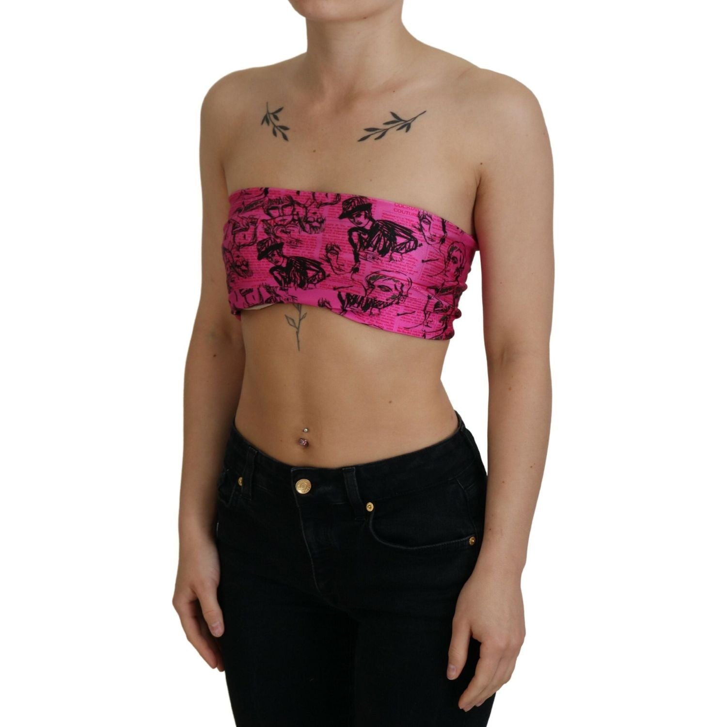 John Galliano Chic Pink Newspaper Print Cropped Top