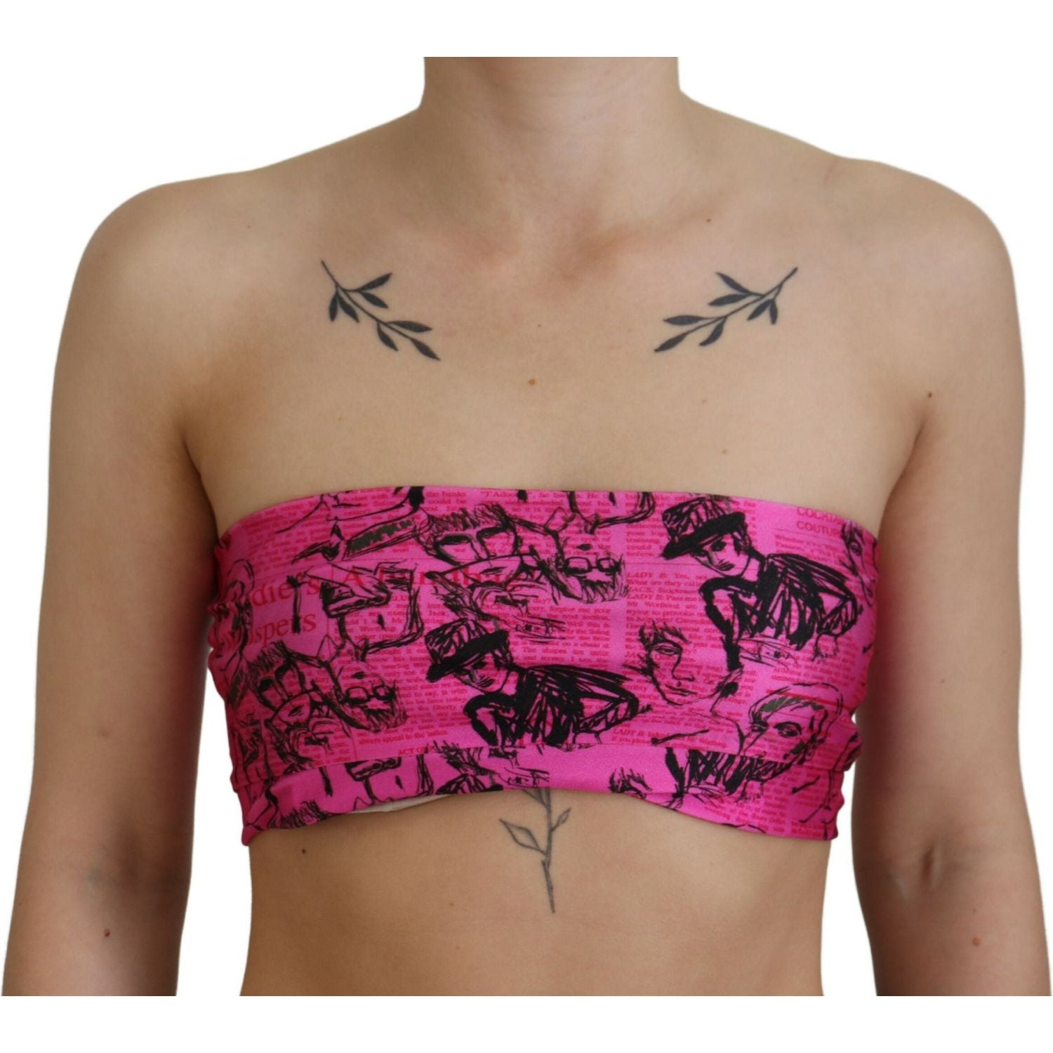 John Galliano Chic Pink Newspaper Print Cropped Top