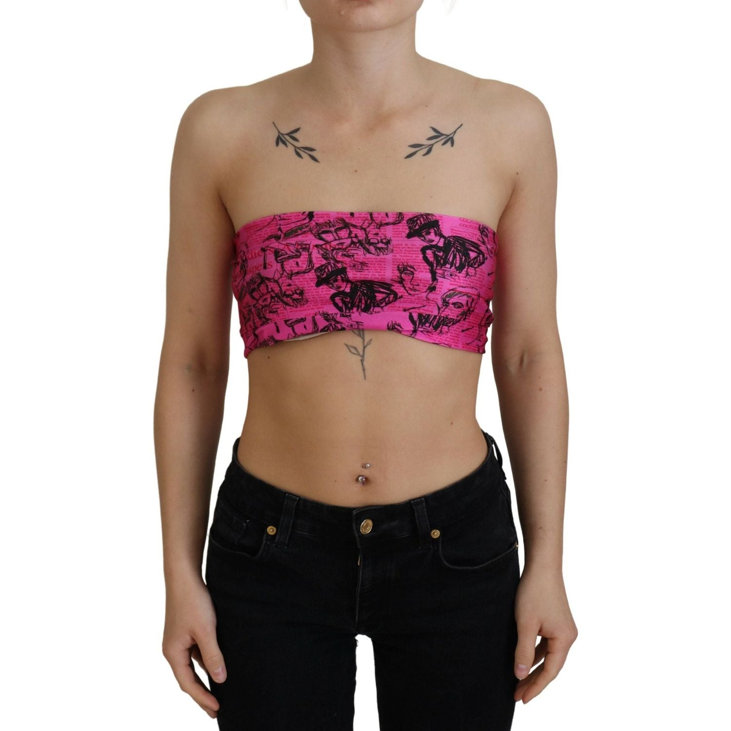 John Galliano Chic Pink Newspaper Print Cropped Top