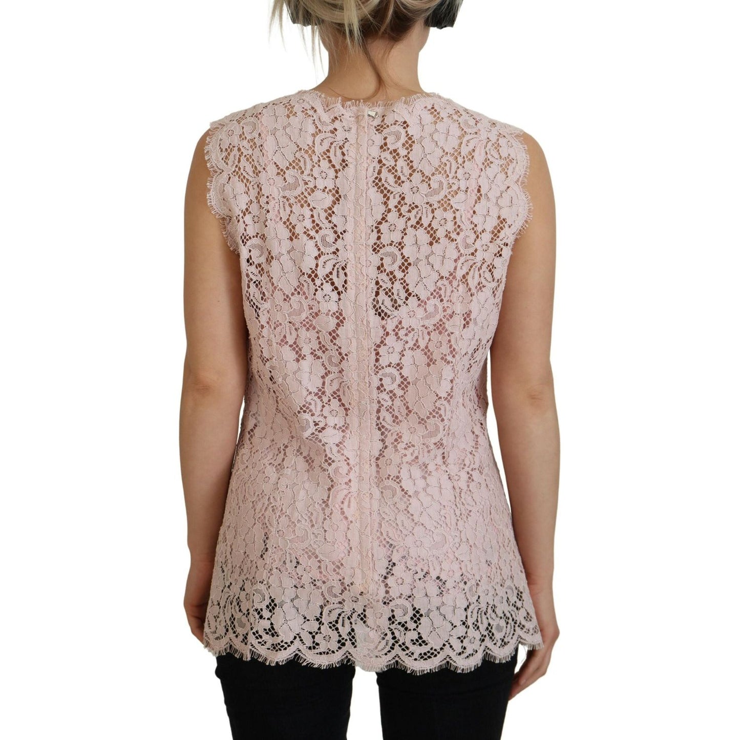 Dolce & Gabbana Elegant Sheer Lace Sleeveless Blouse in Pink Dolce & Gabbana