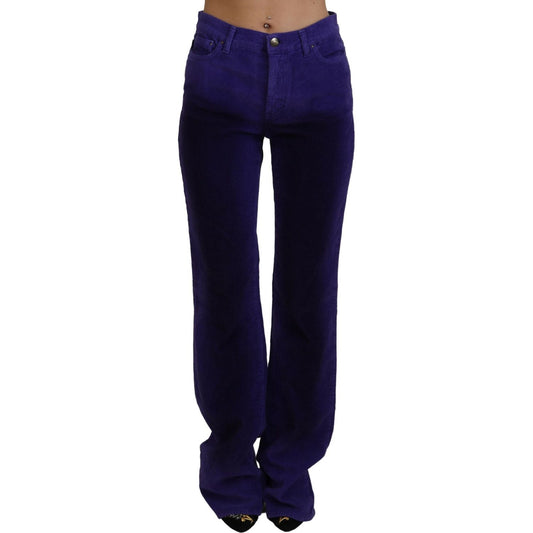 Just Cavalli Elegant Purple Corduroy Straight Fit Pants Just Cavalli