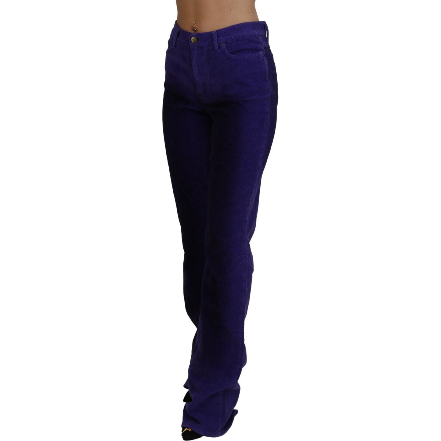 Just Cavalli Elegant Purple Corduroy Straight Fit Pants Just Cavalli