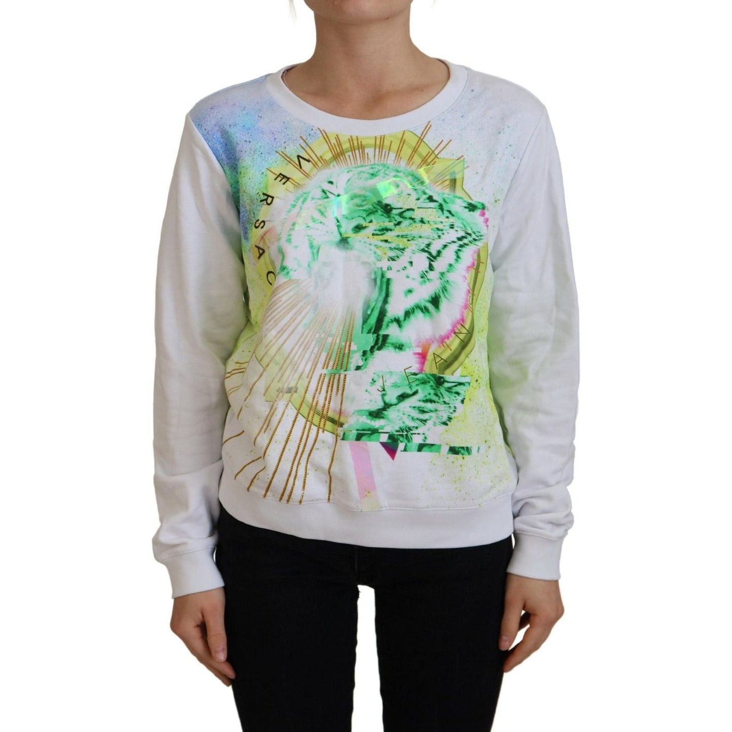 Versace Jeans Elegant White Graphic Crew Neck Sweater Versace Jeans