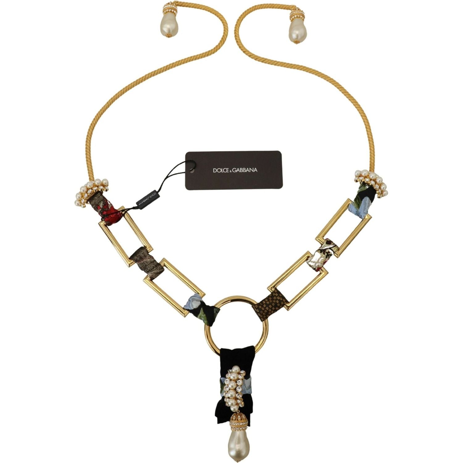 Dolce & Gabbana Gold Brass Sicily Crystal Robe Statement Necklace