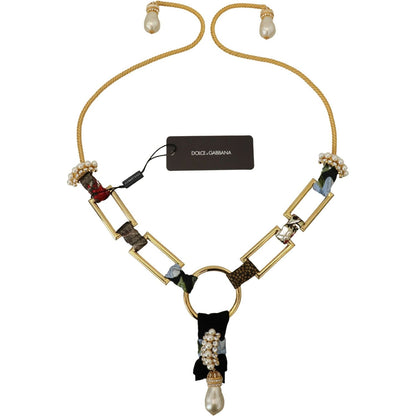 Dolce & Gabbana Gold Brass Sicily Crystal Robe Statement Necklace