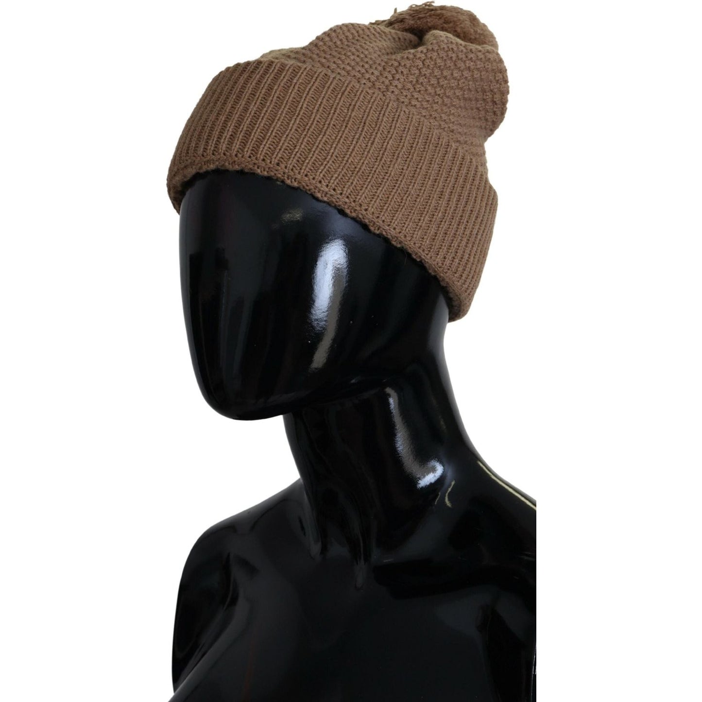 Dolce & Gabbana Elegant Camel Knit Beanie with Fur Accent Dolce & Gabbana