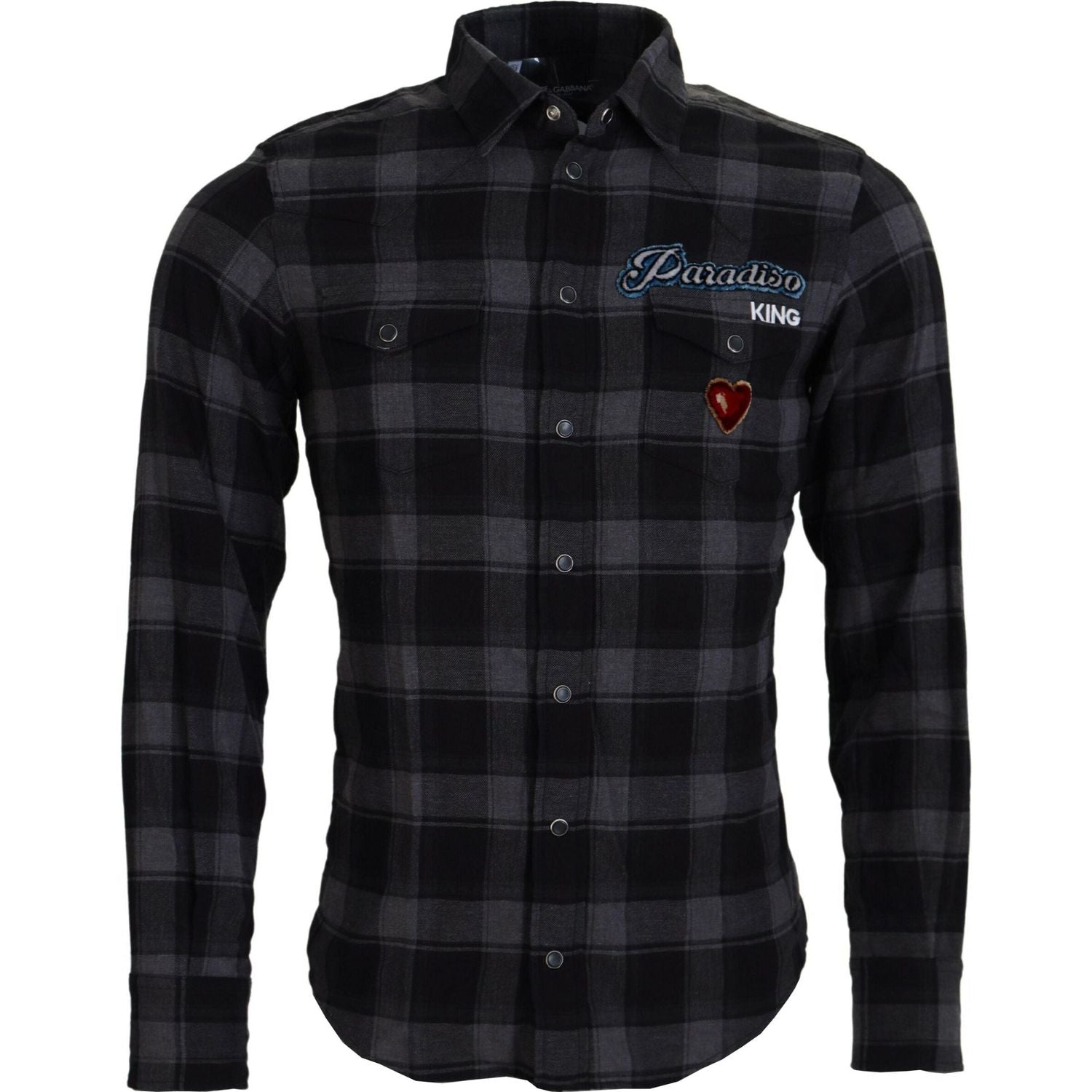 Dolce & Gabbana Black Gray Check Men Long Sleeves Shirt