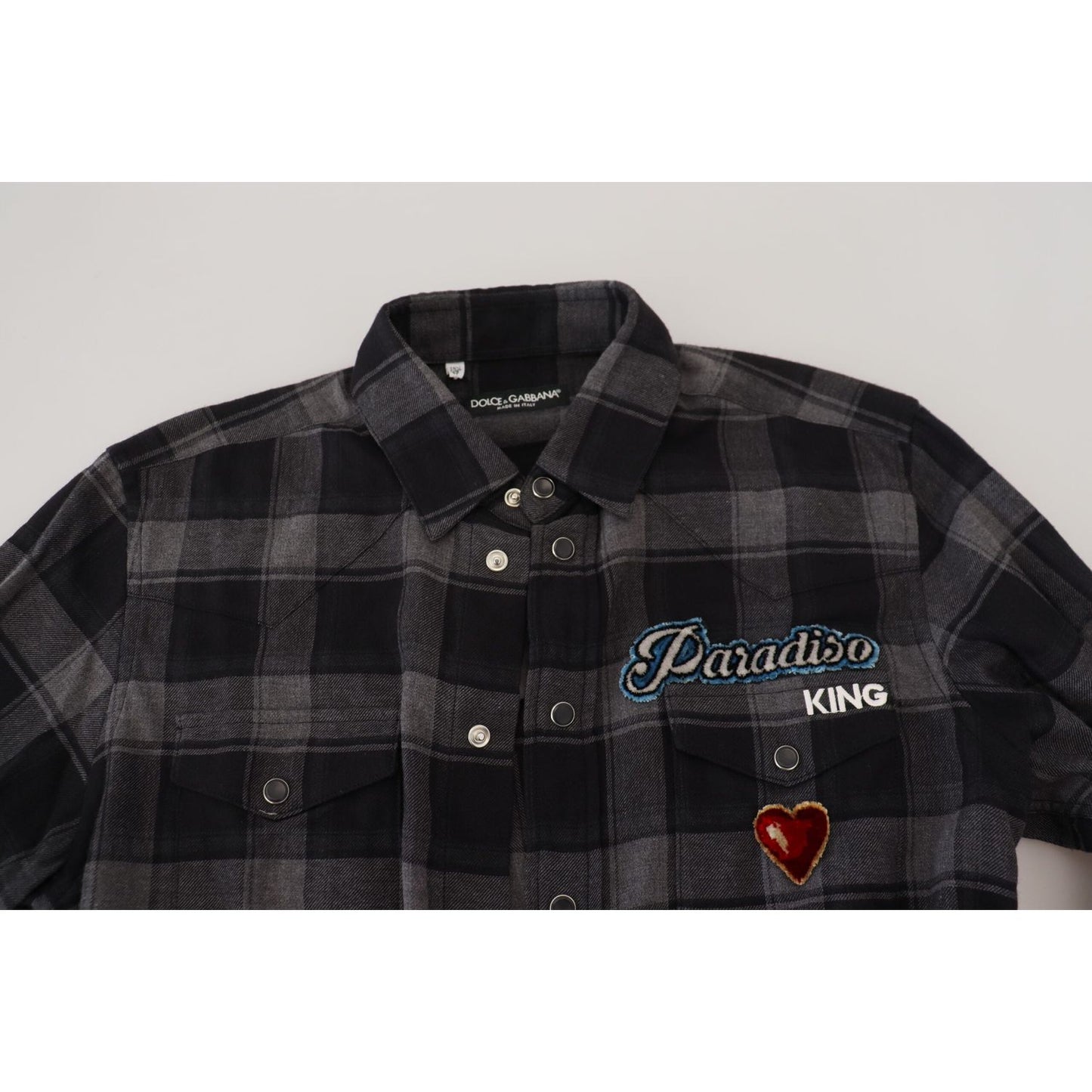 Dolce & Gabbana Black Gray Check Men Long Sleeves Shirt