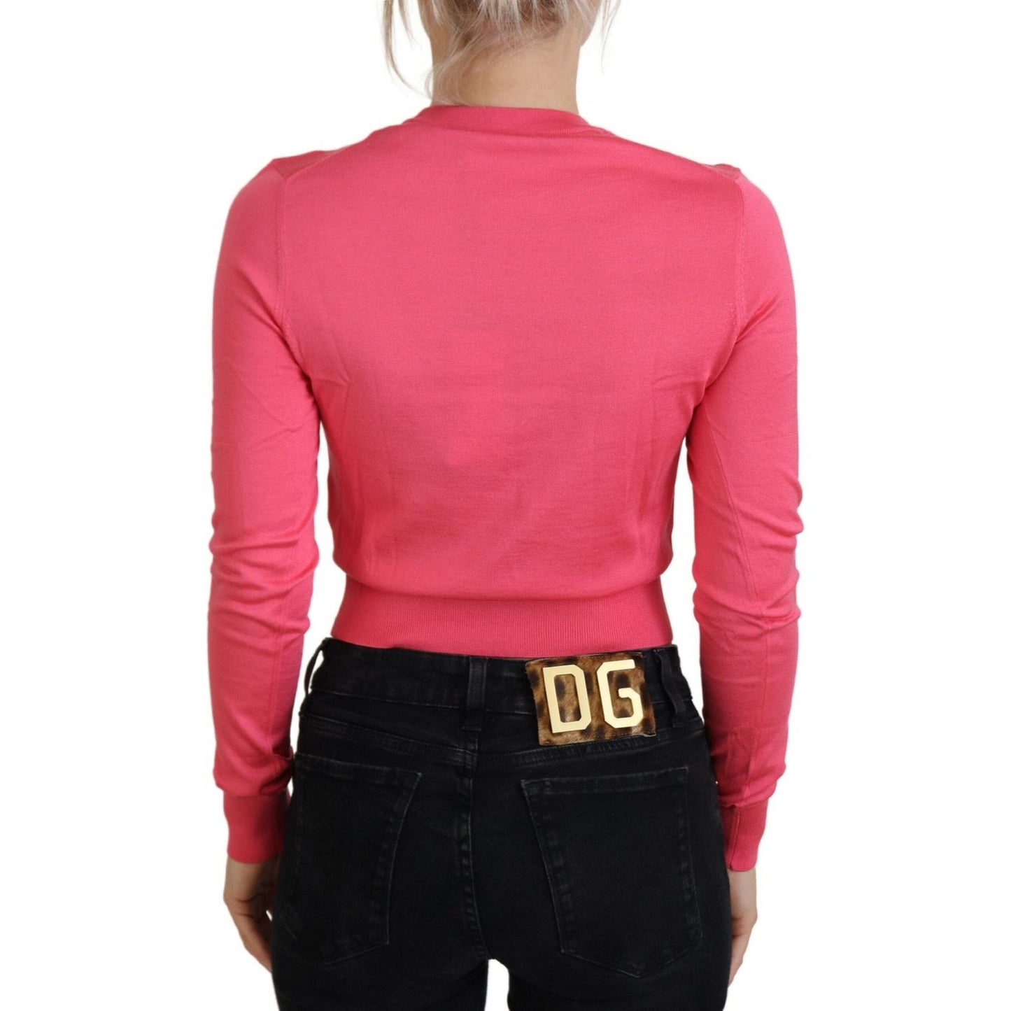 Dolce & Gabbana Elegant Pink Cropped Crewneck Sweater Dolce & Gabbana