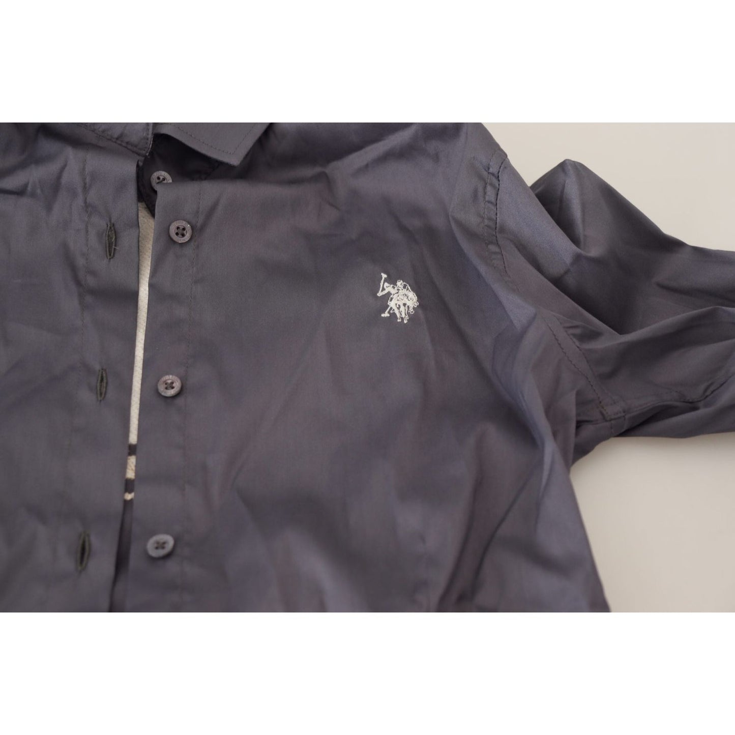 U.S. POLO ASSN. Gray Printed Long Sleeves Collared Top