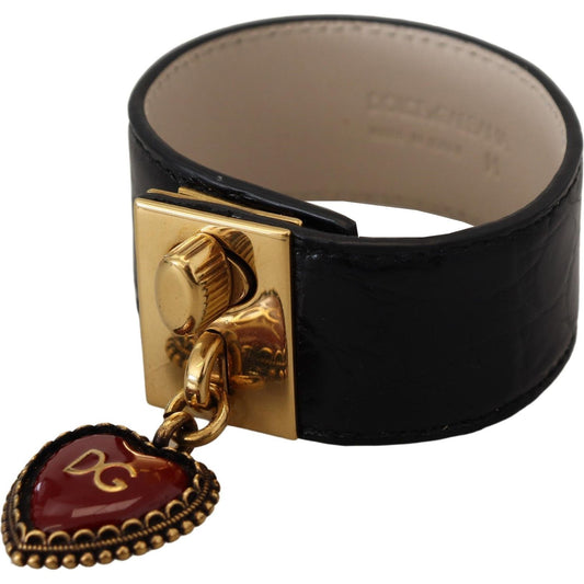 Dolce & Gabbana Elegant Black Leather Gold Detail Bracelet Bracelet Dolce & Gabbana