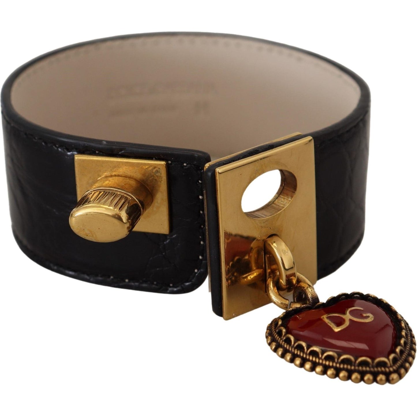 Dolce & Gabbana Elegant Black Leather Gold Detail Bracelet Bracelet Dolce & Gabbana