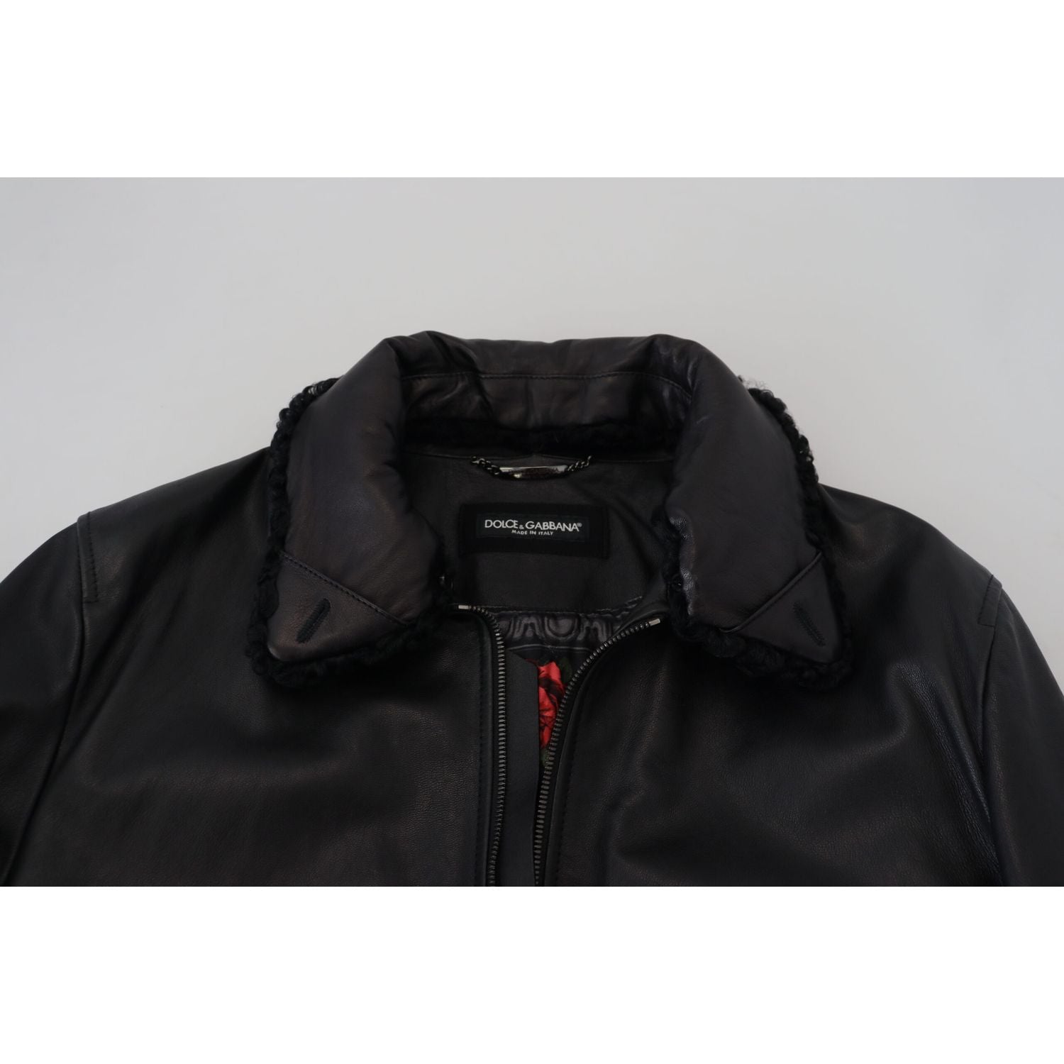 Dolce & Gabbana Black Lamb Leather Collared Men Coat Jacket