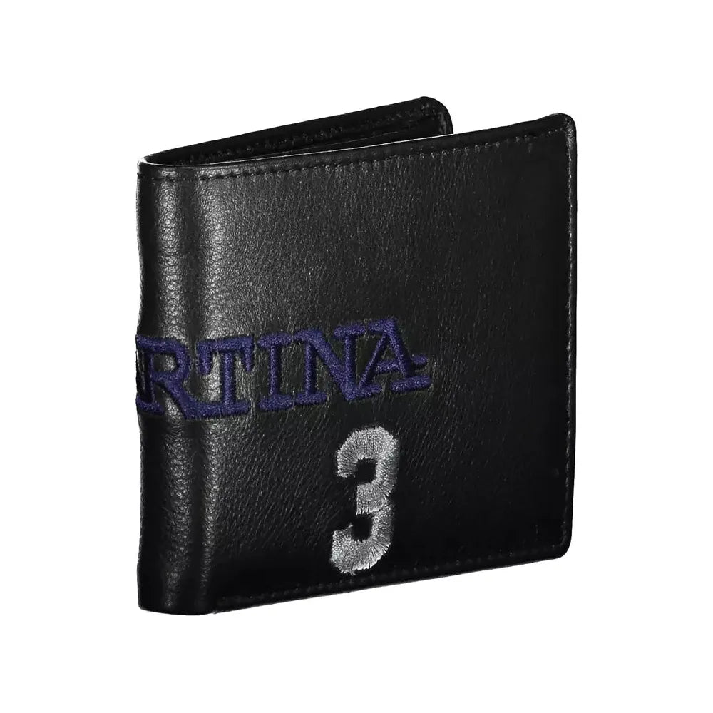 La Martina Black Leather Men Wallet La Martina