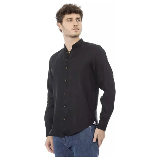 Baldinini Trend Black Lyocell Men Shirt Baldinini Trend