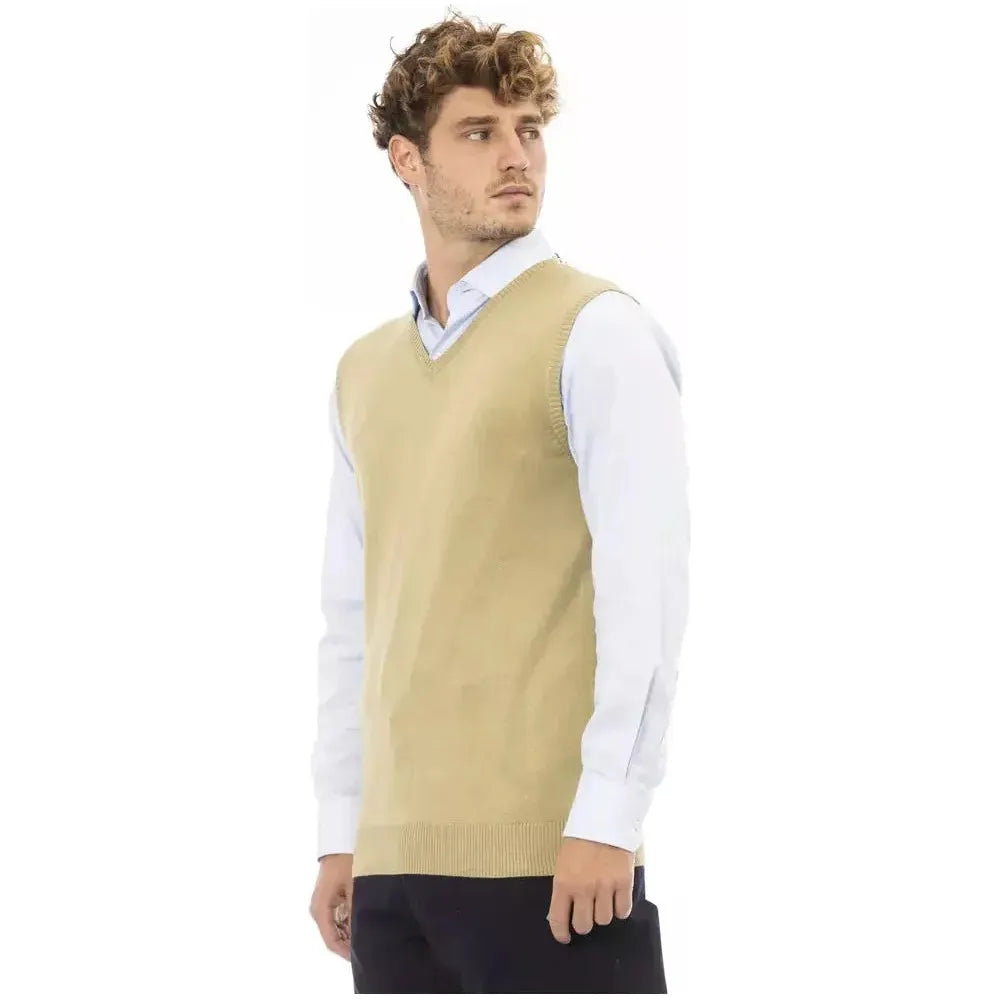 Alpha Studio Beige Viscose Men Vest