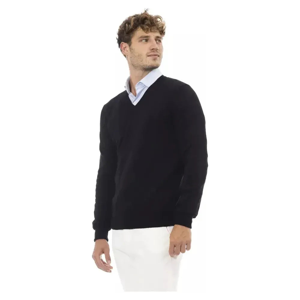 Alpha Studio Black Wool Men Sweater Alpha Studio