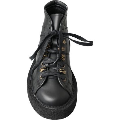 Dolce & Gabbana Black Leather Slip on Stretch Boots