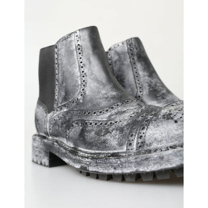 Dolce & Gabbana Black Gray Leather Ankle Boots
