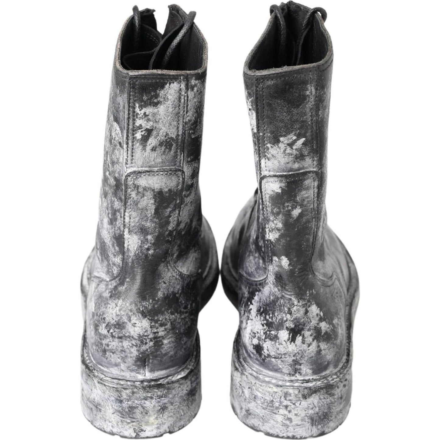 Dolce & Gabbana Chic Black Lace-Up Boots with Gray White Fade Dolce & Gabbana