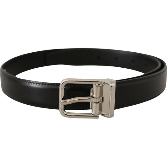 Dolce & Gabbana Sleek Black Leather Belt with Metal Buckle Dolce & Gabbana