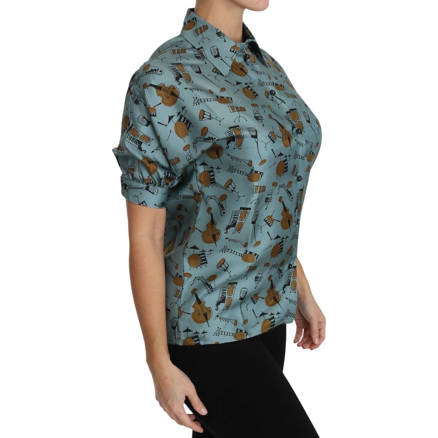 Dolce & Gabbana Elegant Multicolor Silk Blouse with Collar Dolce & Gabbana