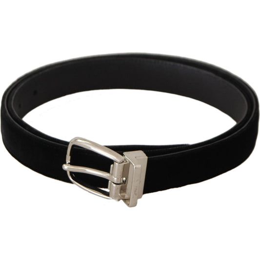 Dolce & Gabbana Elegant Velvet Black Belt with Logo Buckle Dolce & Gabbana