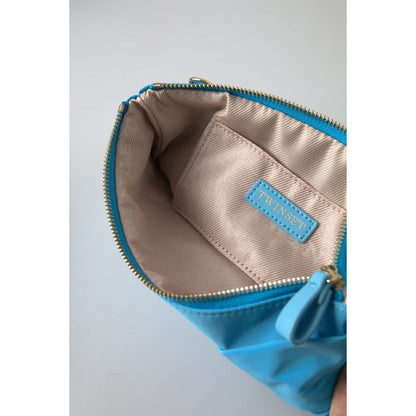Twinset Blue Tafta Silk Large Bow Zipper Clutch Women Borse Logo Bag