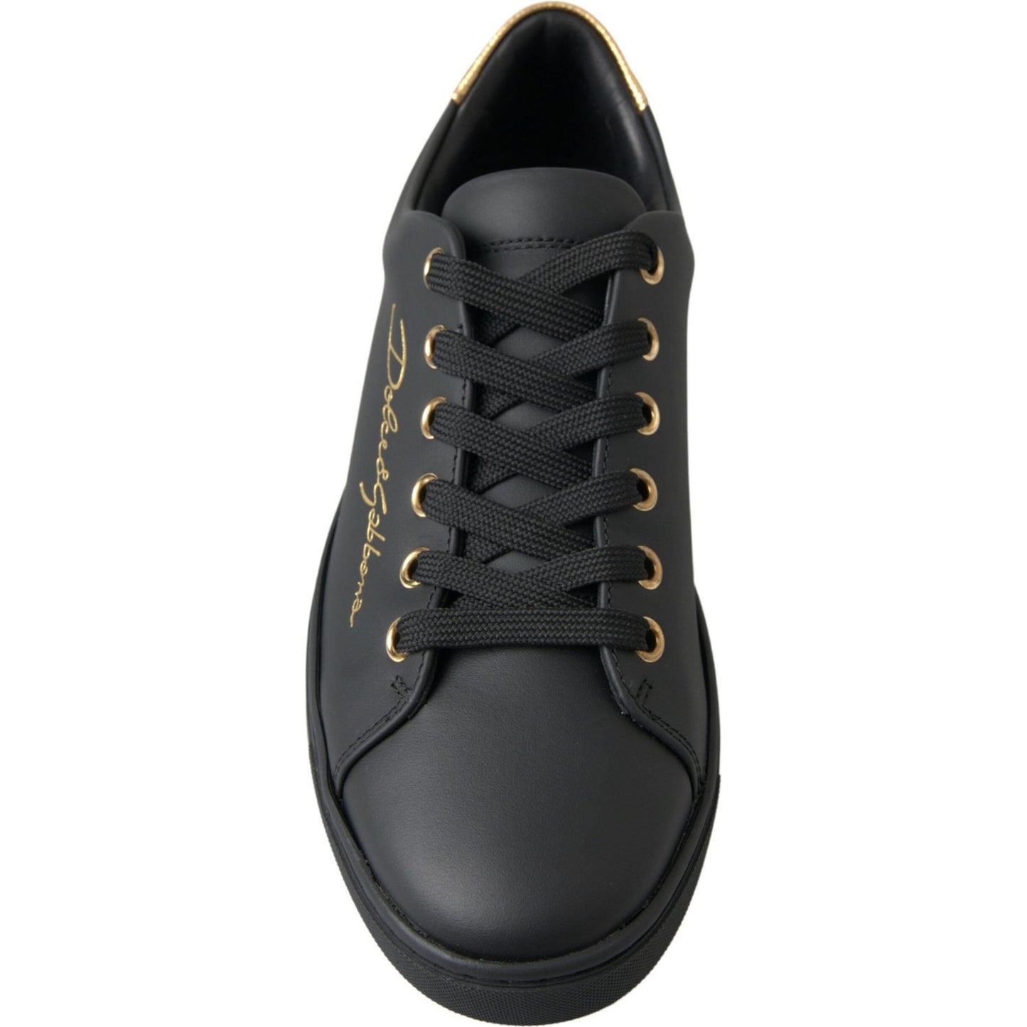 Dolce & Gabbana Black Gold Leather Classic Sneakers Dolce & Gabbana