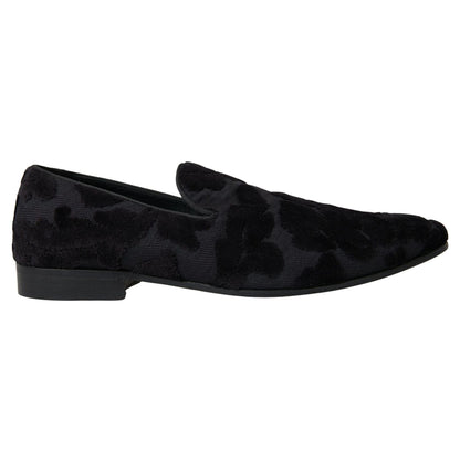 Dolce & Gabbana Black Brocade Loafers Formal Shoes