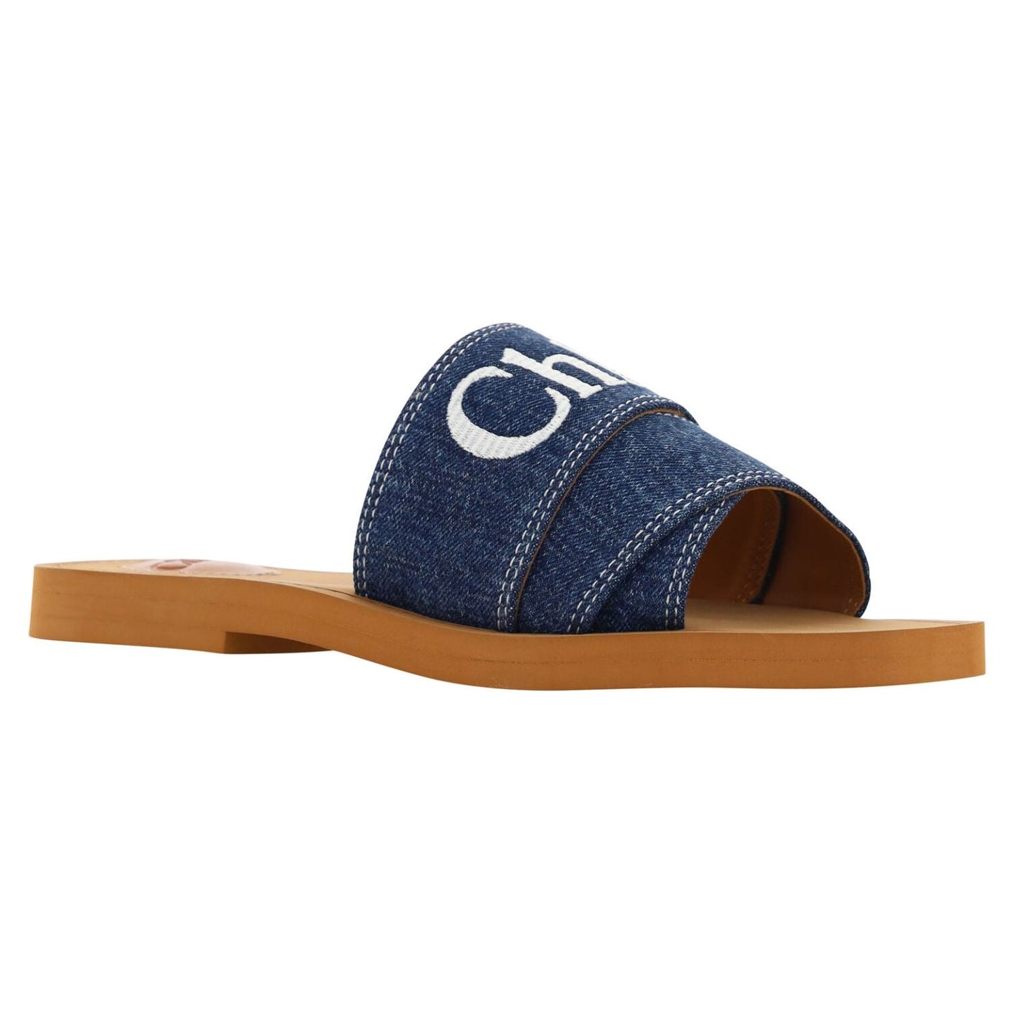 Chloé Sumptuous Cotton Woody Slide Sandals in Denim Blue Chloé