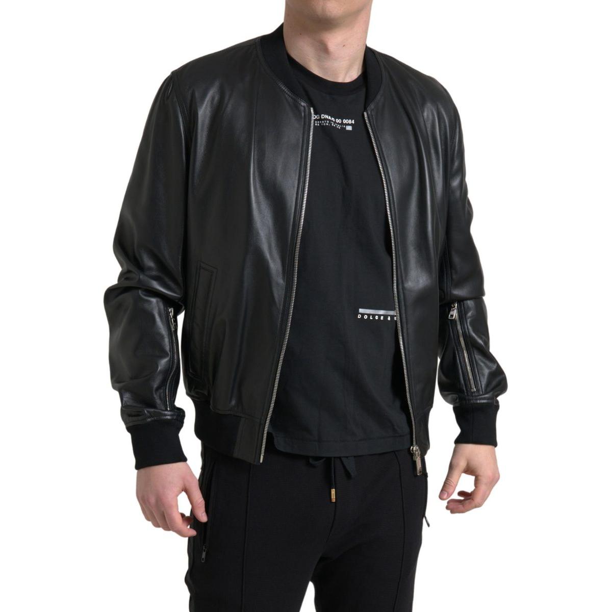 Dolce & Gabbana Elegant Black Leather Bomber Jacket Dolce & Gabbana