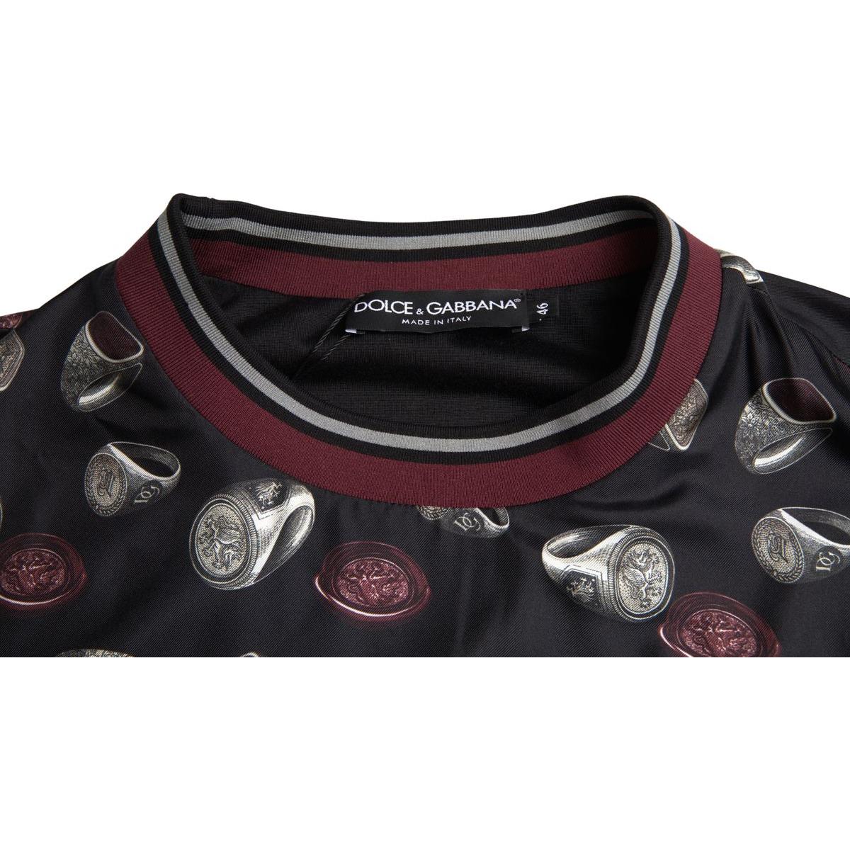 Dolce & Gabbana Elegant Silk Crewneck Pullover - Black Multicolor Dolce & Gabbana