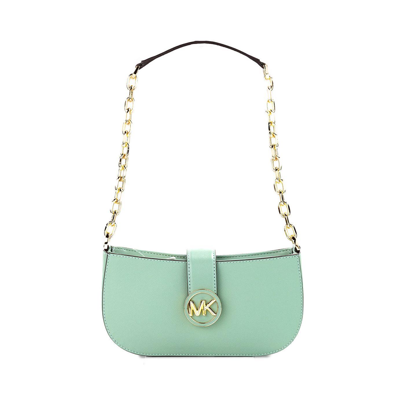 Michael Kors Carmen Small Sea Green Leather Pouchette Shoulder Crossbody Purse Michael Kors