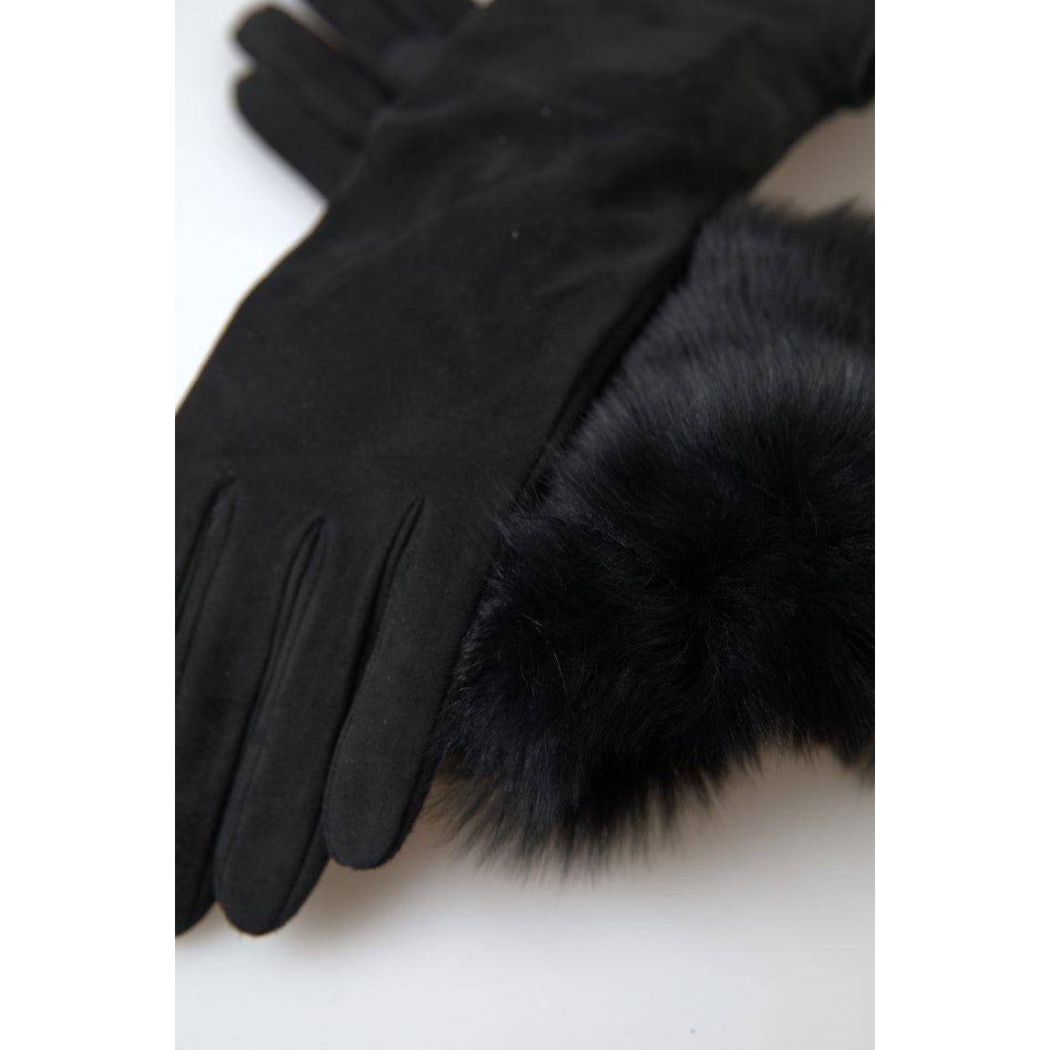 Dolce & Gabbana Elegant Leather Elbow Length Gloves with Fur Trim Dolce & Gabbana